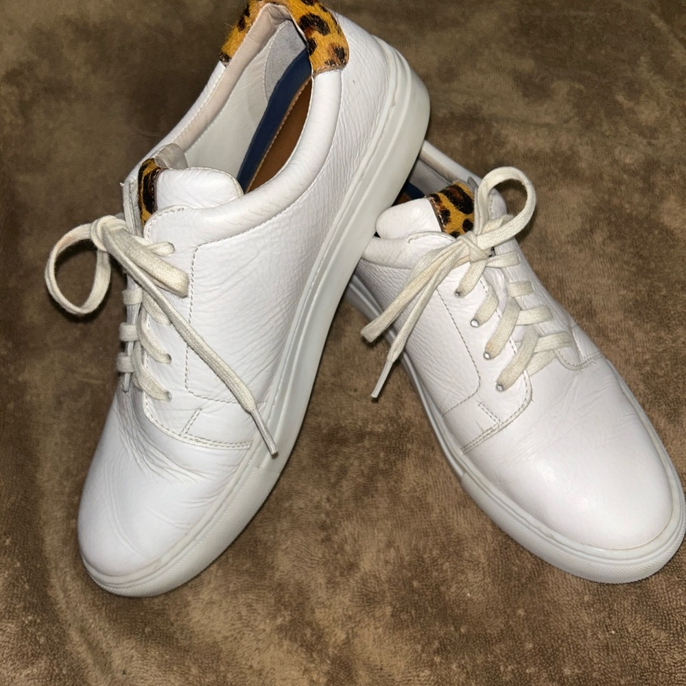 Peter Millar Vantage Pebble Grain Sneakers with Leopard Accents